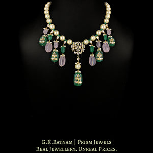 18k Gold and Diamond Polki Necklace with Pearls, Rose Quartz and Beryls with intricately set Polkies