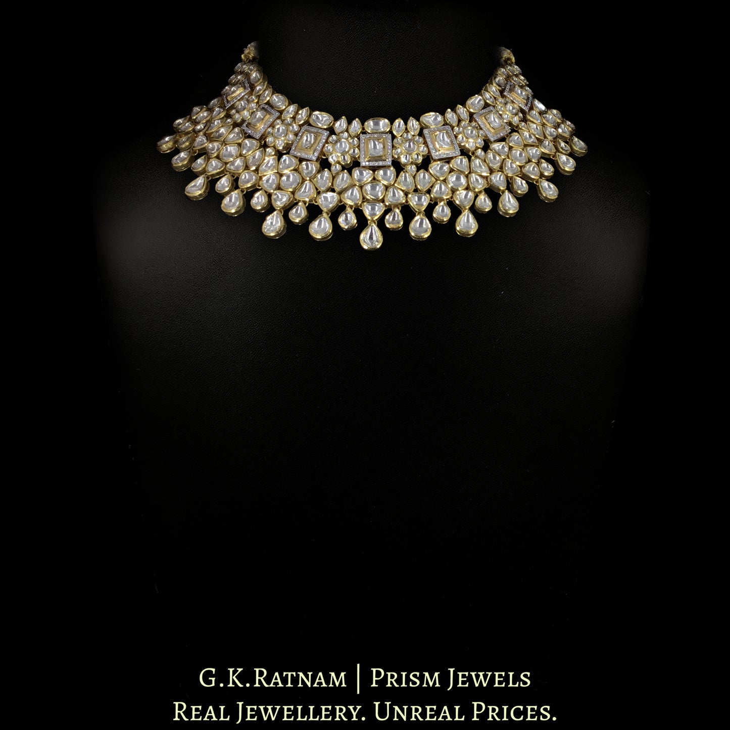 14k Gold and Diamond Polki Fusion Necklace Set With Maang Tika and Ring