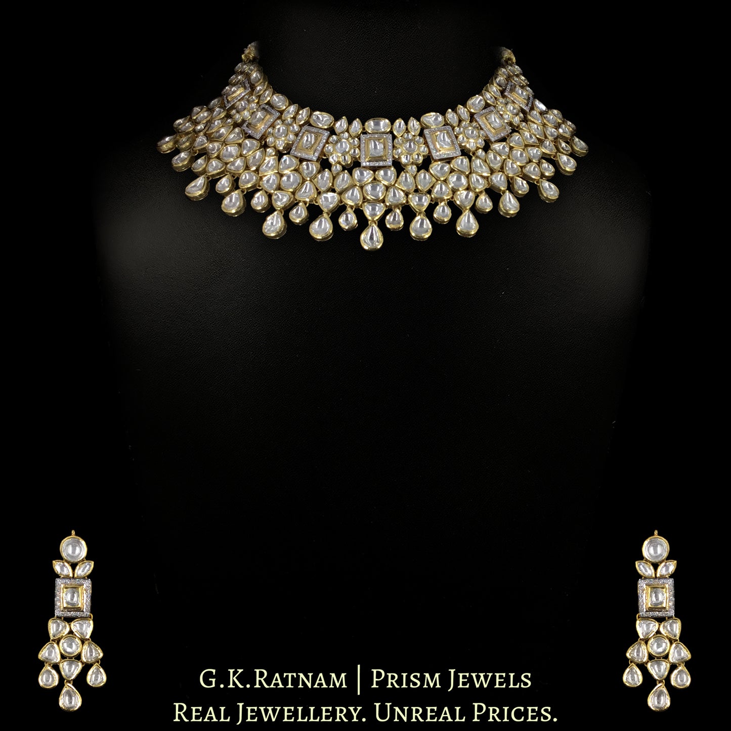 14k Gold and Diamond Polki Fusion Necklace Set With Maang Tika and Ring