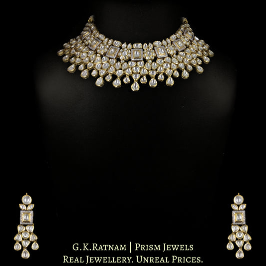 14k Gold and Diamond Polki Fusion Necklace Set With Maang Tika and Ring