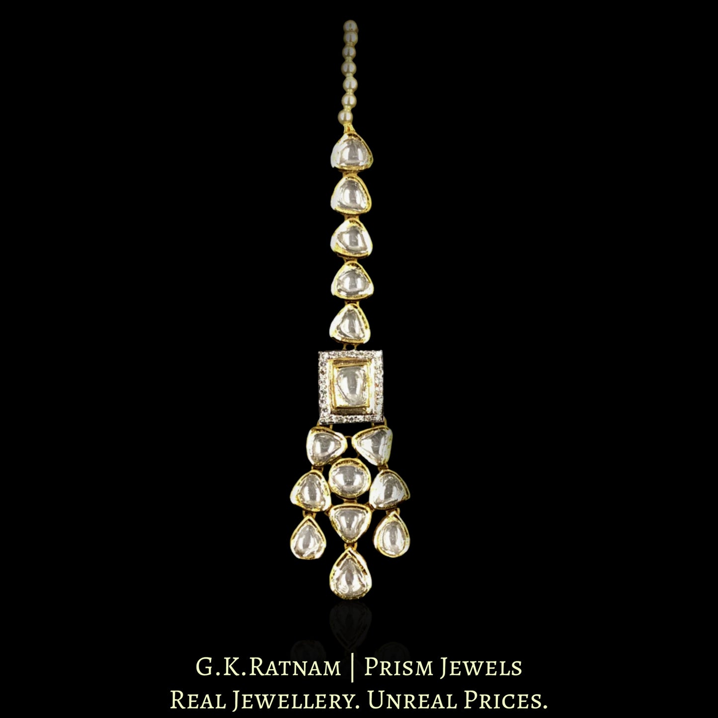 14k Gold and Diamond Polki Fusion Necklace Set With Maang Tika and Ring