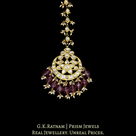 18k Gold and Diamond Polki Maang Tika with tourmaline-pink stones - G. K. Ratnam