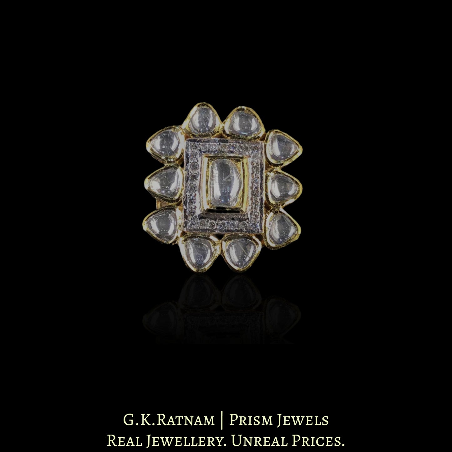 14k Gold and Diamond Polki Fusion Necklace Set With Maang Tika and Ring