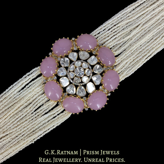 18k Gold and Diamond Polki Open Setting Choker Necklace With Chid Bunches