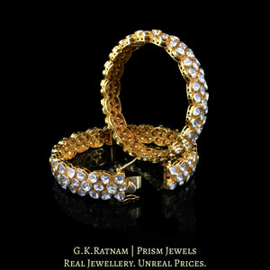14k Gold and Diamond Polki Open Setting Bangle Pair