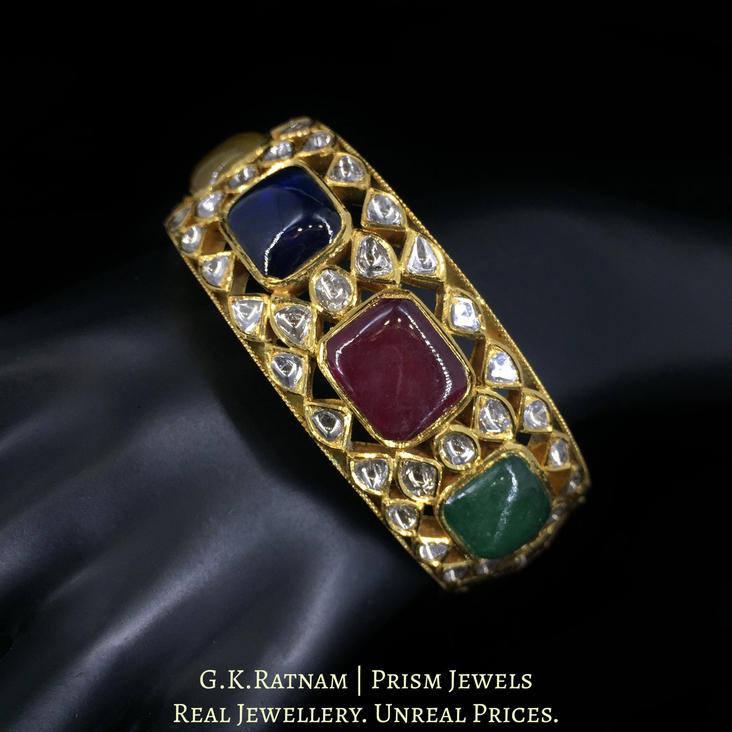 18k Gold and Diamond Polki Navratna Bangle - G. K. Ratnam