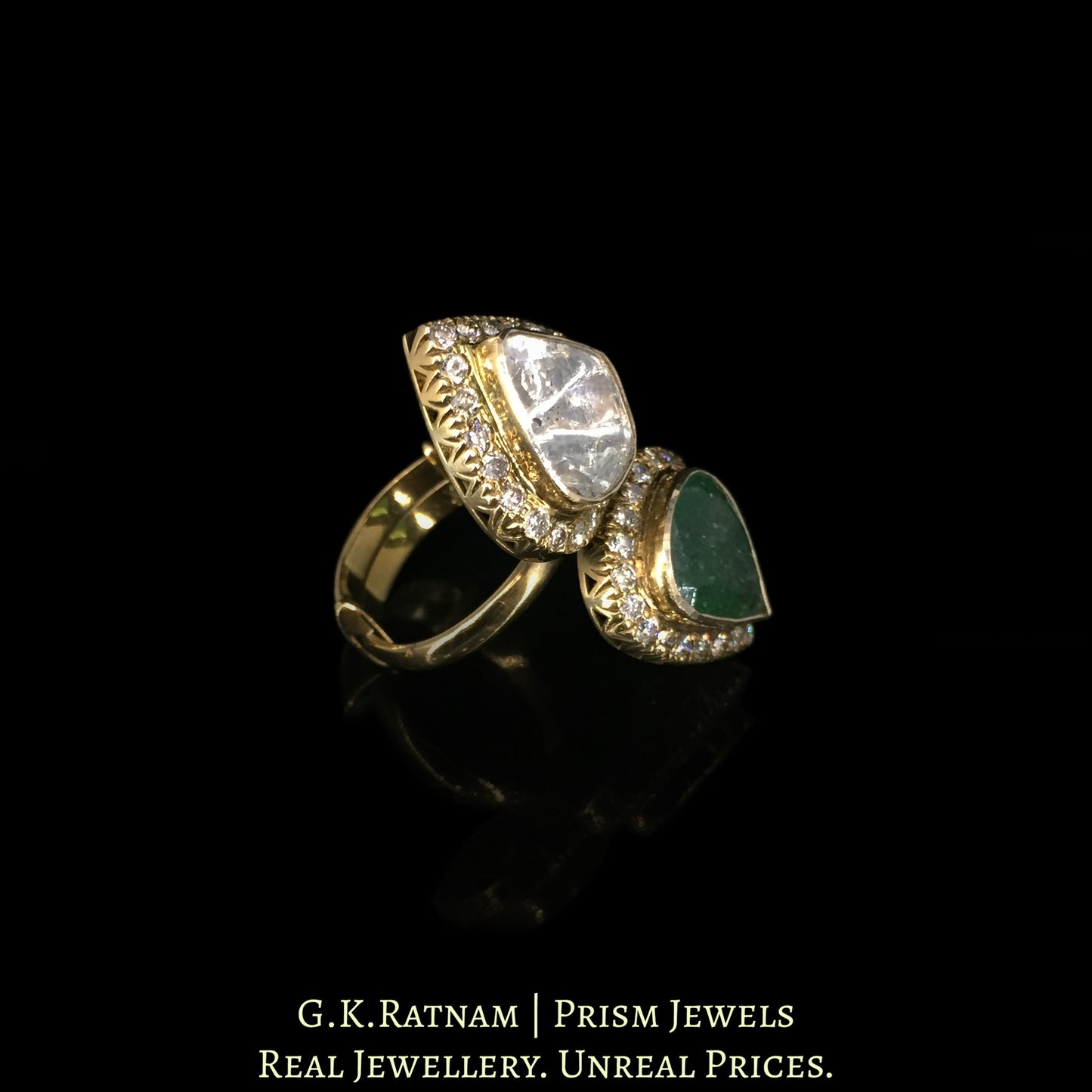 14k Gold and Diamond Polki victorian-finish Cocktail Ring - G. K. Ratnam
