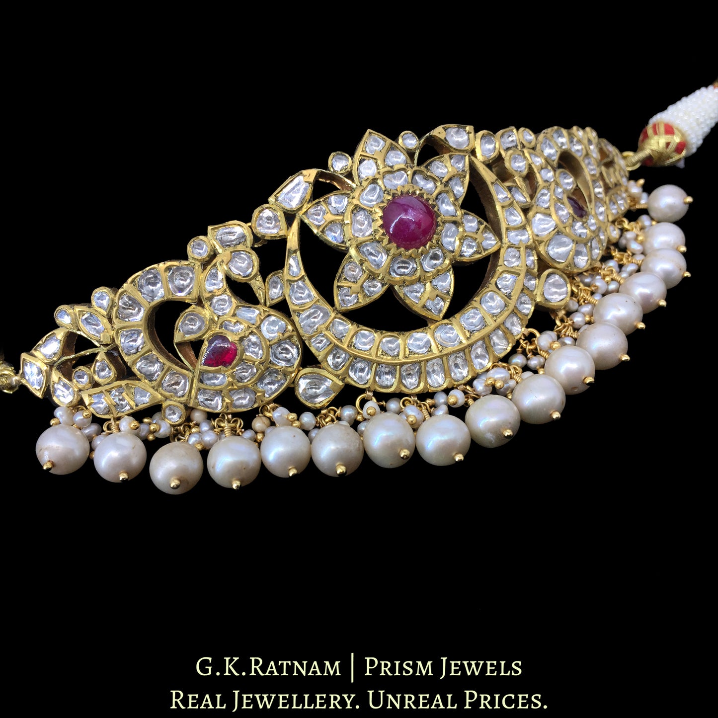 18k Gold and Diamond Polki antique-finish Choker Necklace