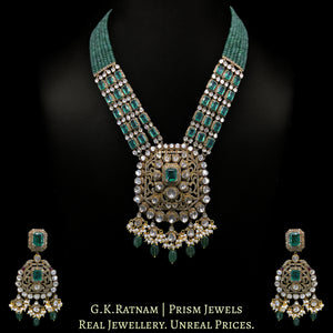 14k Gold and Diamond Polki Open Setting victorian-finish Long Necklace Set with Emeralds