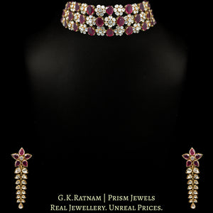 18k Gold and Diamond Polki Open Setting Choker Necklace Set with Rubies