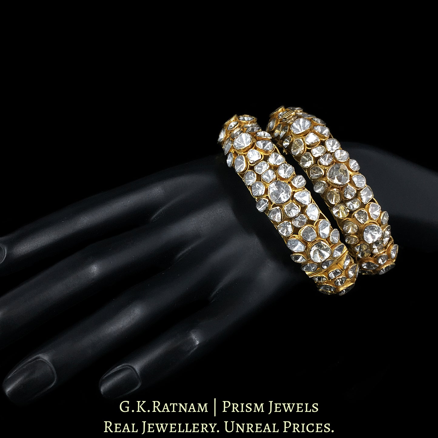 18k Gold and Diamond Polki Open Setting Bangle Pair