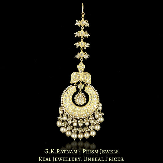 23k Gold and Diamond Polki Maang Tika With Antiqued Freshwater Pearls - G. K. Ratnam