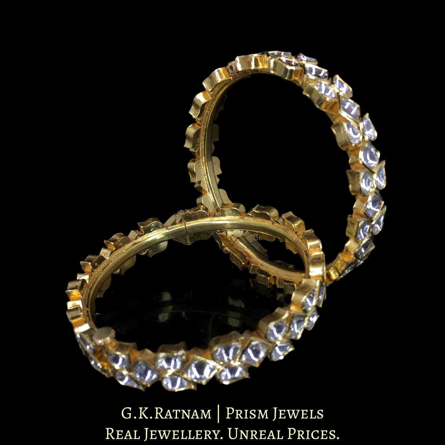 18K Gold Diamond Polki Leaf Design Bangle Pair