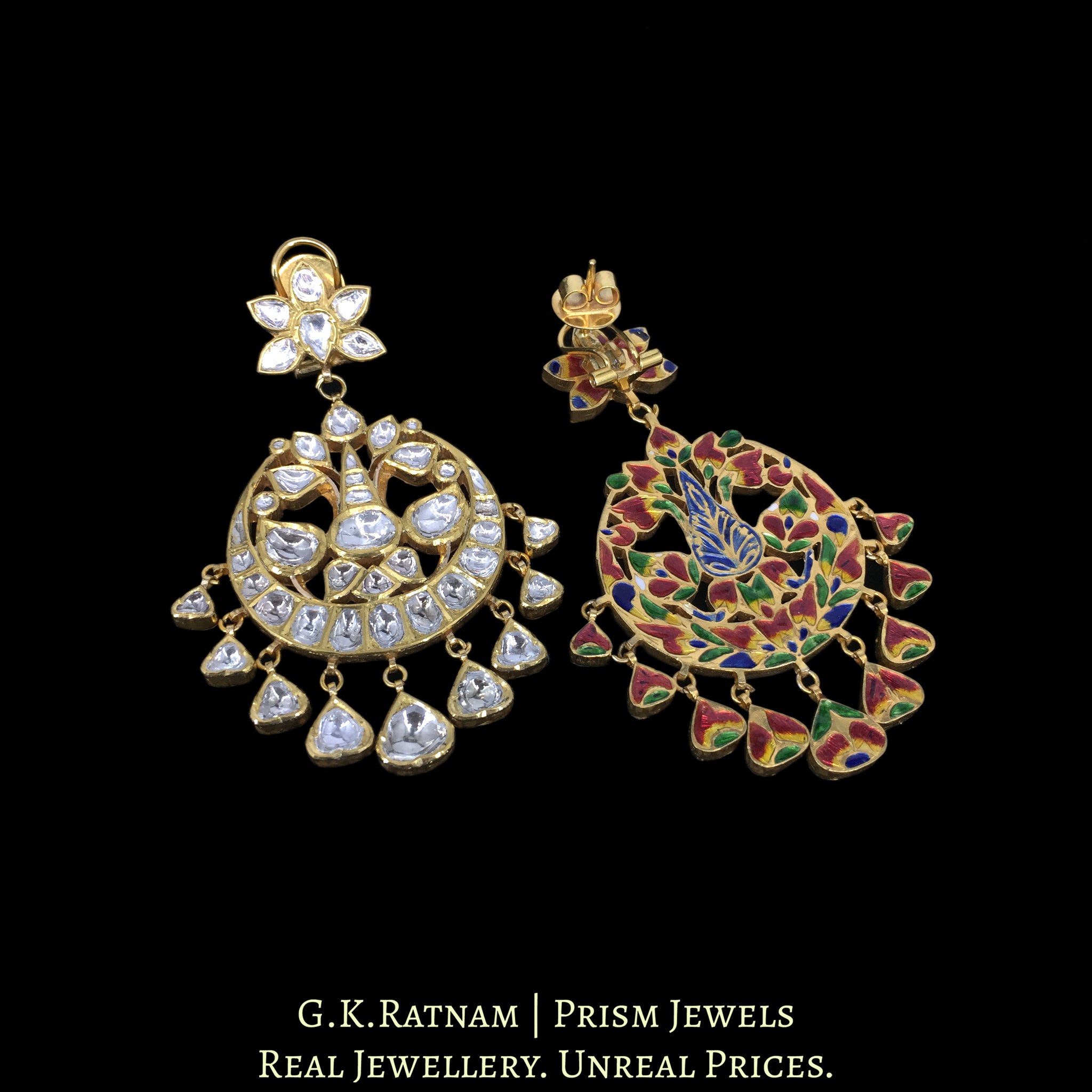 18k Gold and Diamond Polki Long Earring Pair