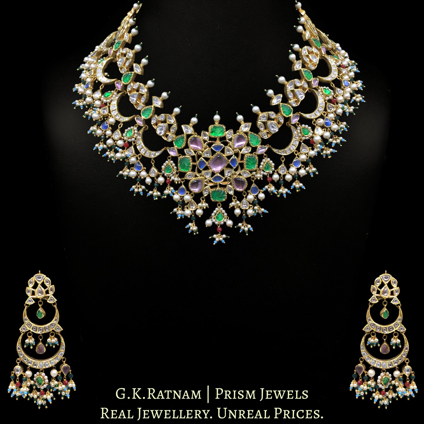 18k Gold and Diamond Polki Necklace Set - G. K. Ratnam
