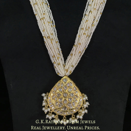 23k Gold and Diamond Polki pear-shaped Pendant with Chid Pearl Bunches - G. K. Ratnam