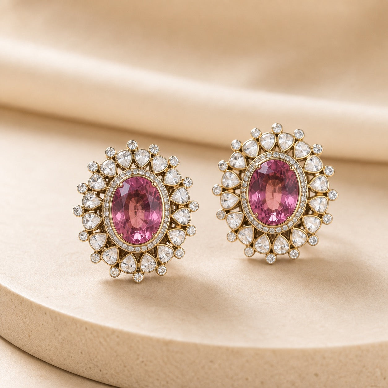 925 Silver Tops Earring Pair with Lab Grown Pink Tourmalines - G. K. Ratnam