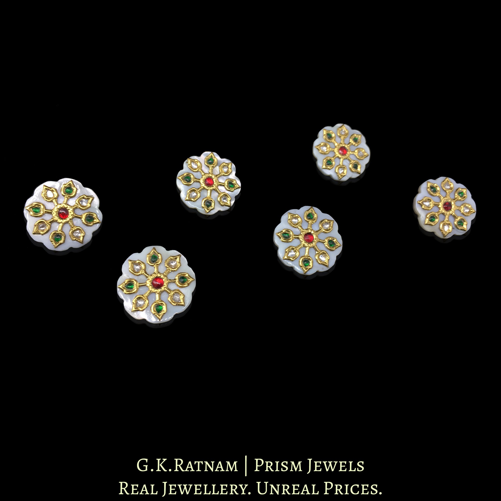 23k Gold and Diamond Polki Sherwani Buttons with inlay on MOP (Mother of Pearl)