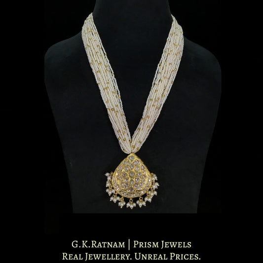 23k Gold and Diamond Polki pear-shaped Pendant with Chid Pearl Bunches - G. K. Ratnam