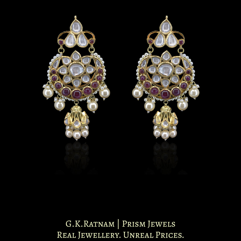 18k Gold and Diamond Polki Chand Bali Earring Pair with Jhumki