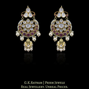 18k Gold and Diamond Polki Chand Bali Earring Pair with Jhumki