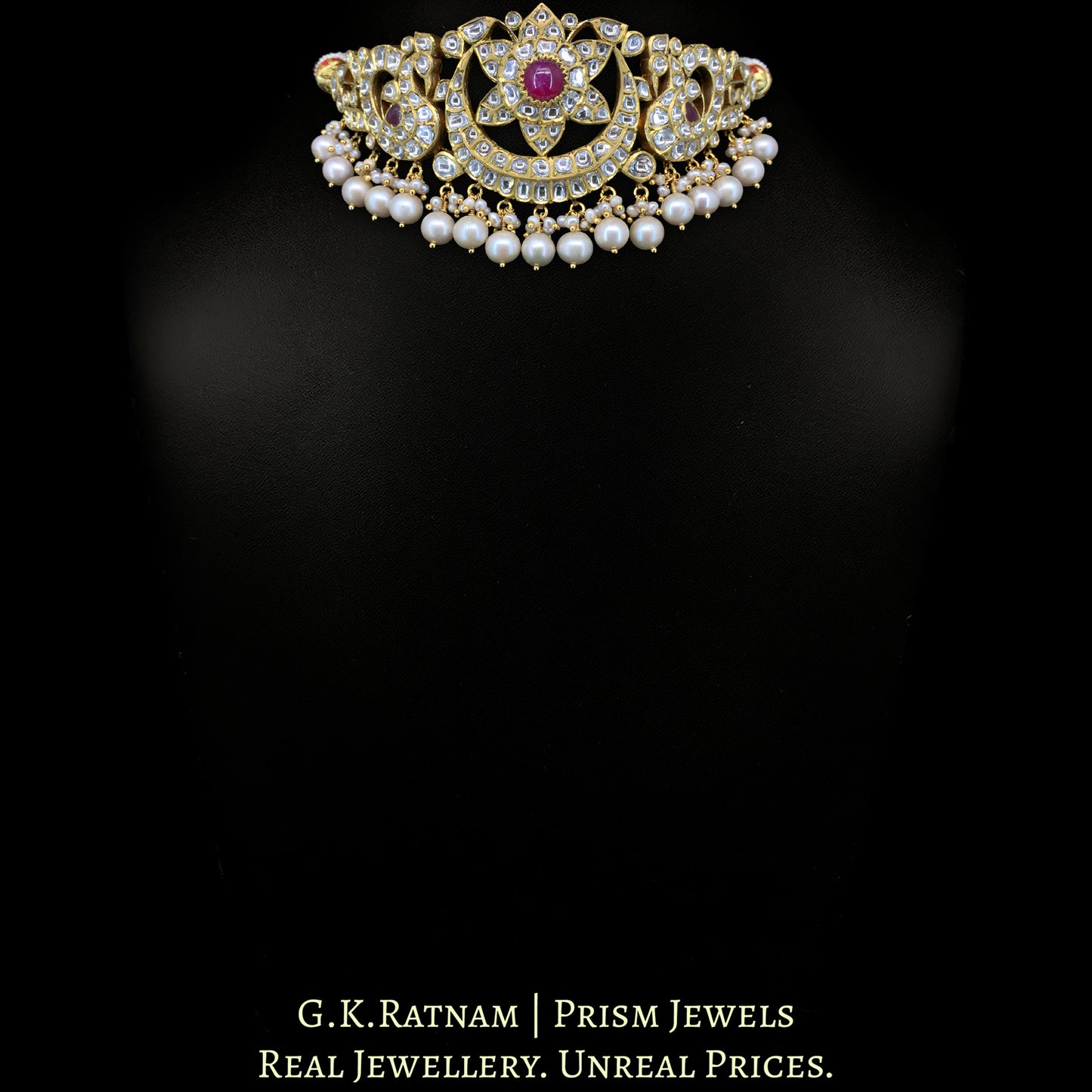 18k Gold and Diamond Polki antique-finish Choker Necklace