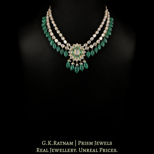 18k Gold And Diamond Polki Necklace with emerald-grade Green Beryls