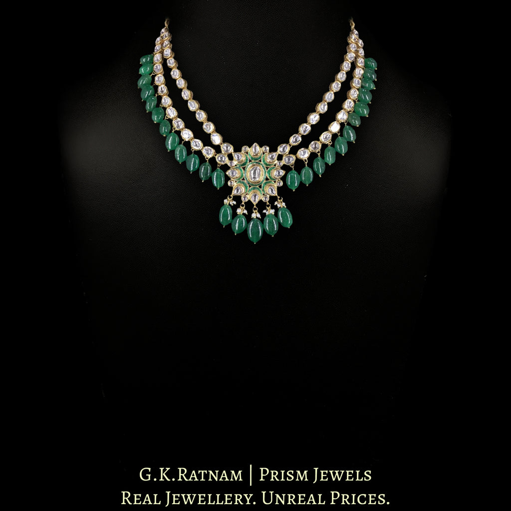 18k Gold And Diamond Polki Necklace with emerald-grade Green Beryls