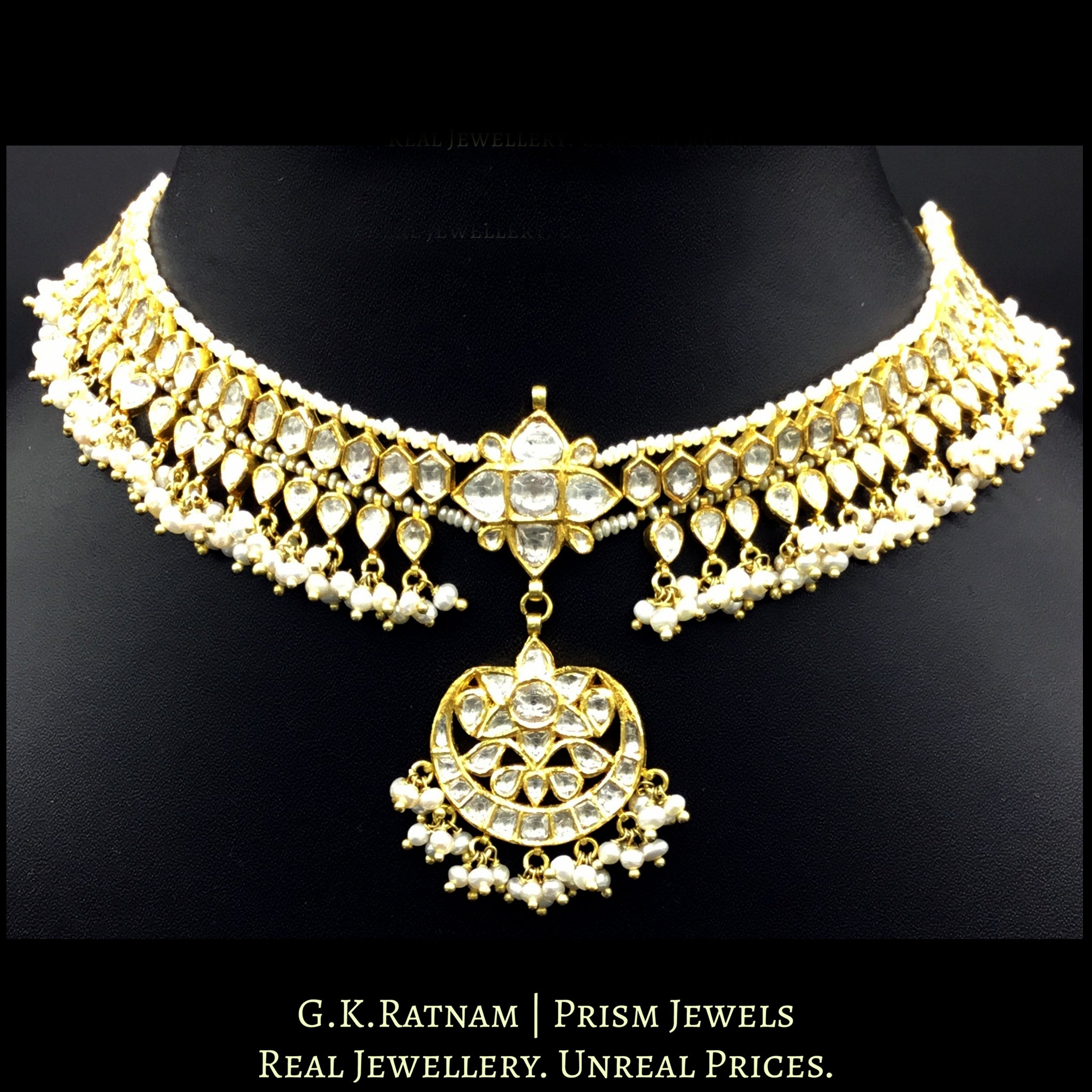 18k Jadau Matha Patti-cum-Necklace with Natural Freshwater Pearls - G. K. Ratnam