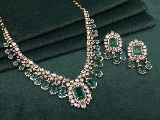 925 Silver Necklace Set with Lab Grown Emeralds