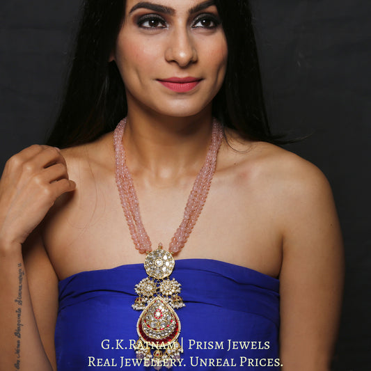 18k Gold and Diamond Polki antique-finish Hybrid Pendant with Pink Morganites - G. K. Ratnam