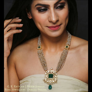 Traditional Gold and Diamond Polki Pendant strung with Antiqued Hyderabadi Pearls