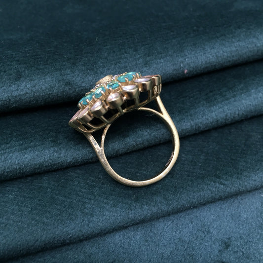 925 Silver victorian-finish Ring with Lab Grown Emeralds