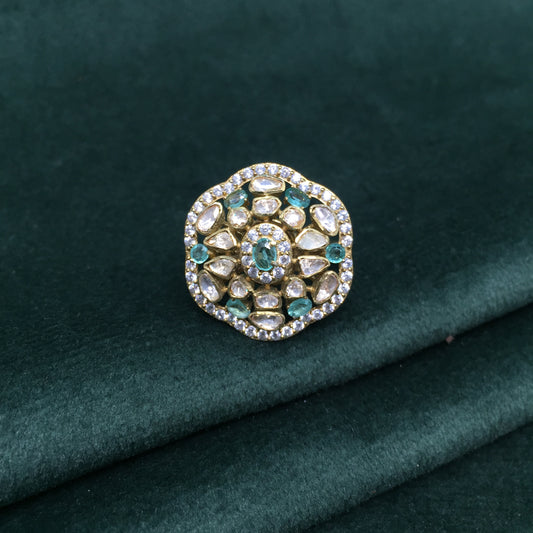 925 Silver victorian-finish Ring with Lab Grown Emeralds