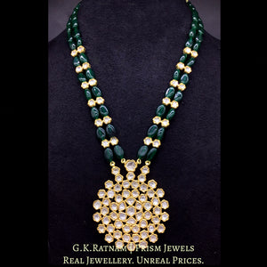 18k Gold and Diamond Polki designer Pendant with emerald-grade beryl tumbles