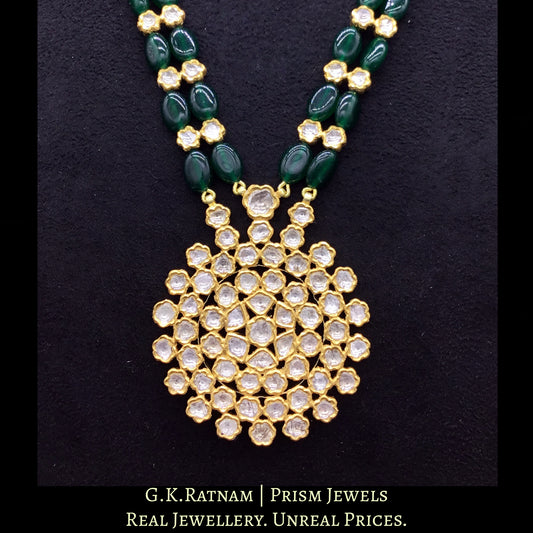 18k Gold and Diamond Polki designer Pendant with emerald-grade beryl tumbles