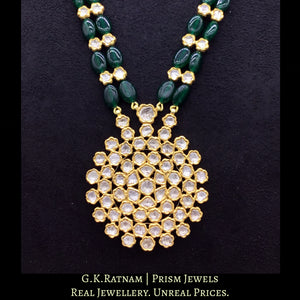 18k Gold and Diamond Polki designer Pendant with emerald-grade beryl tumbles