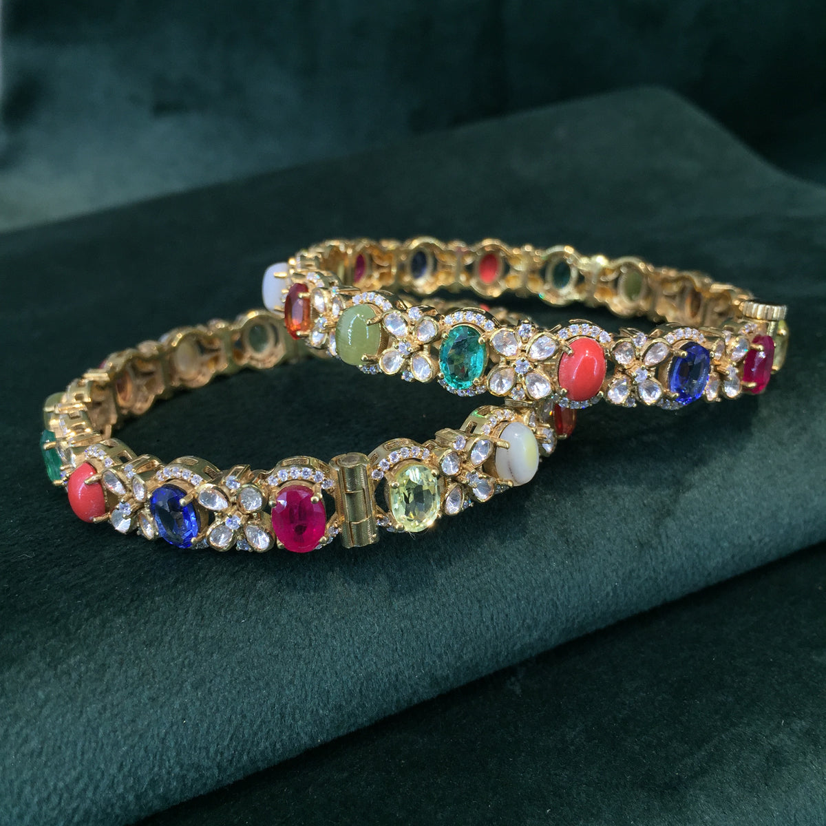 925 Silver Navratna Bangle Pair - G. K. Ratnam