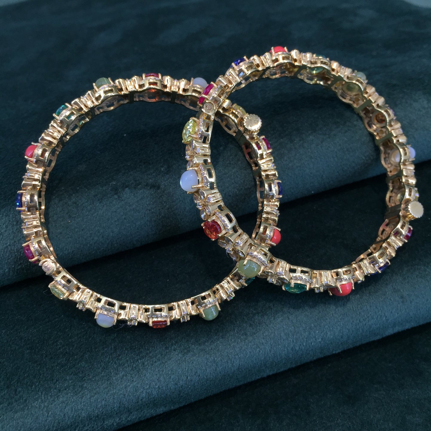 925 Silver Navratna Bangle Pair