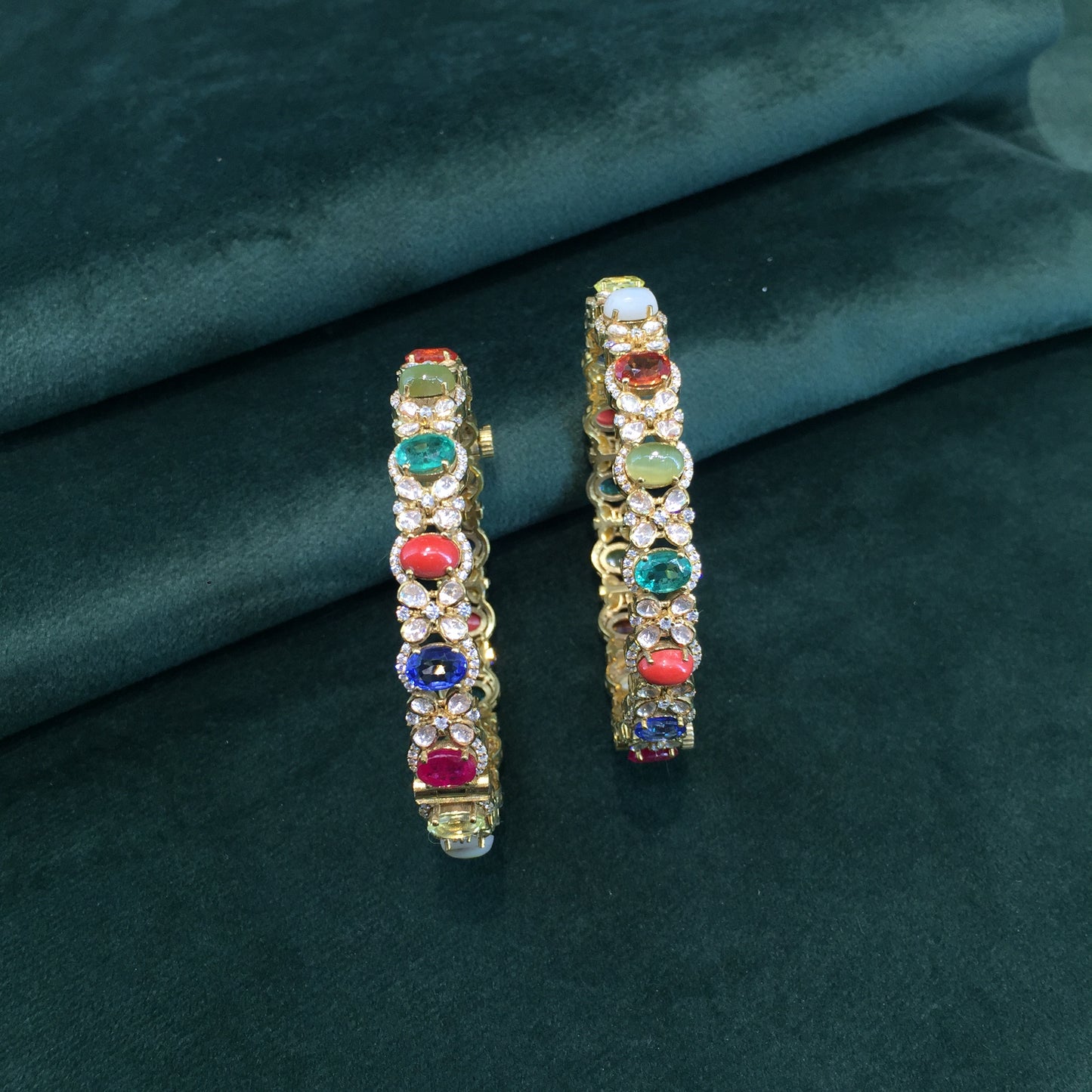 925 Silver Navratna Bangle Pair