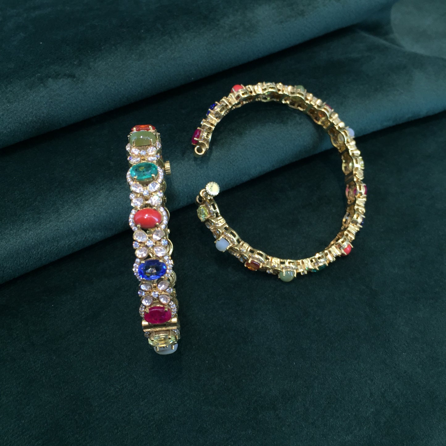 925 Silver Navratna Bangle Pair
