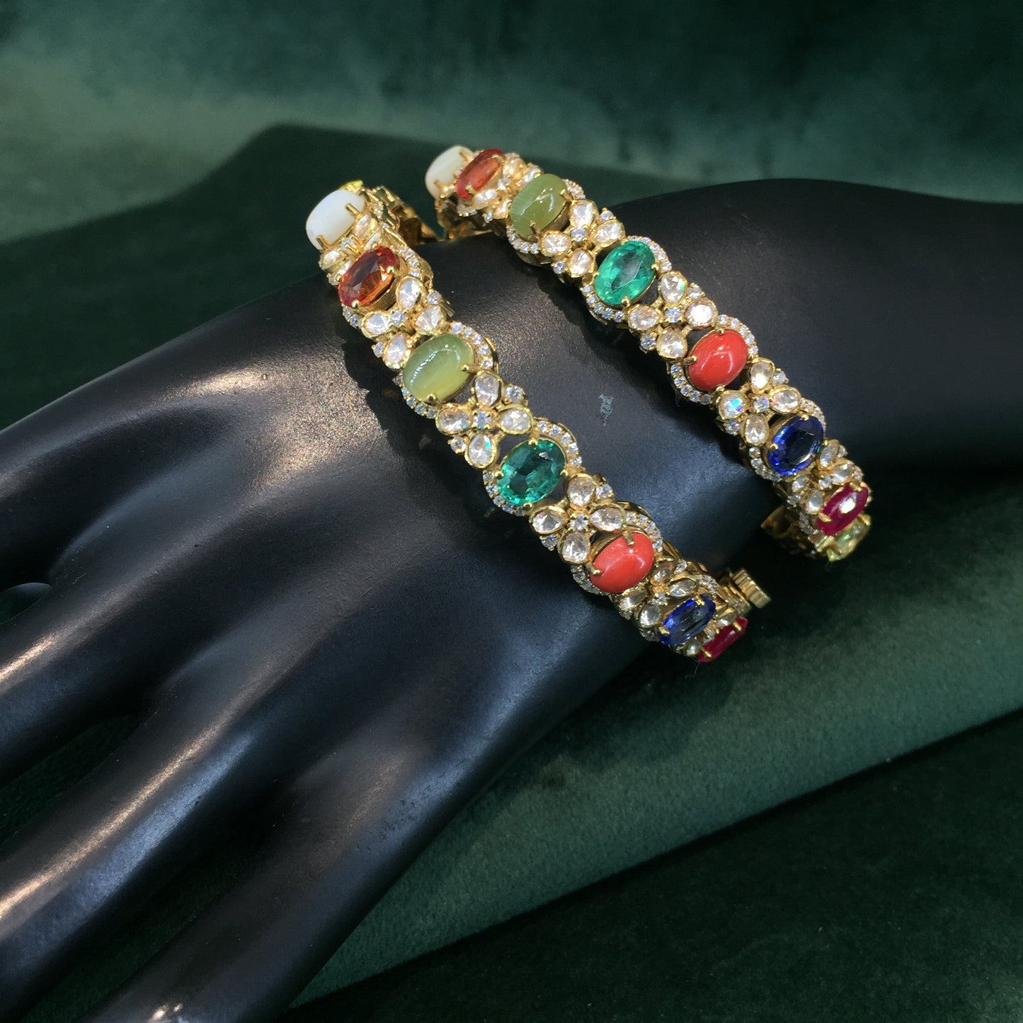 925 Silver Navratna Bangle Pair