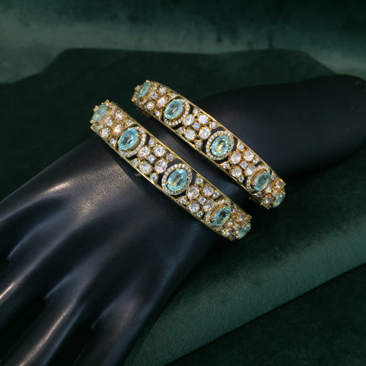 925 Silver Bangle Pair with Lab Grown Russian Emeralds