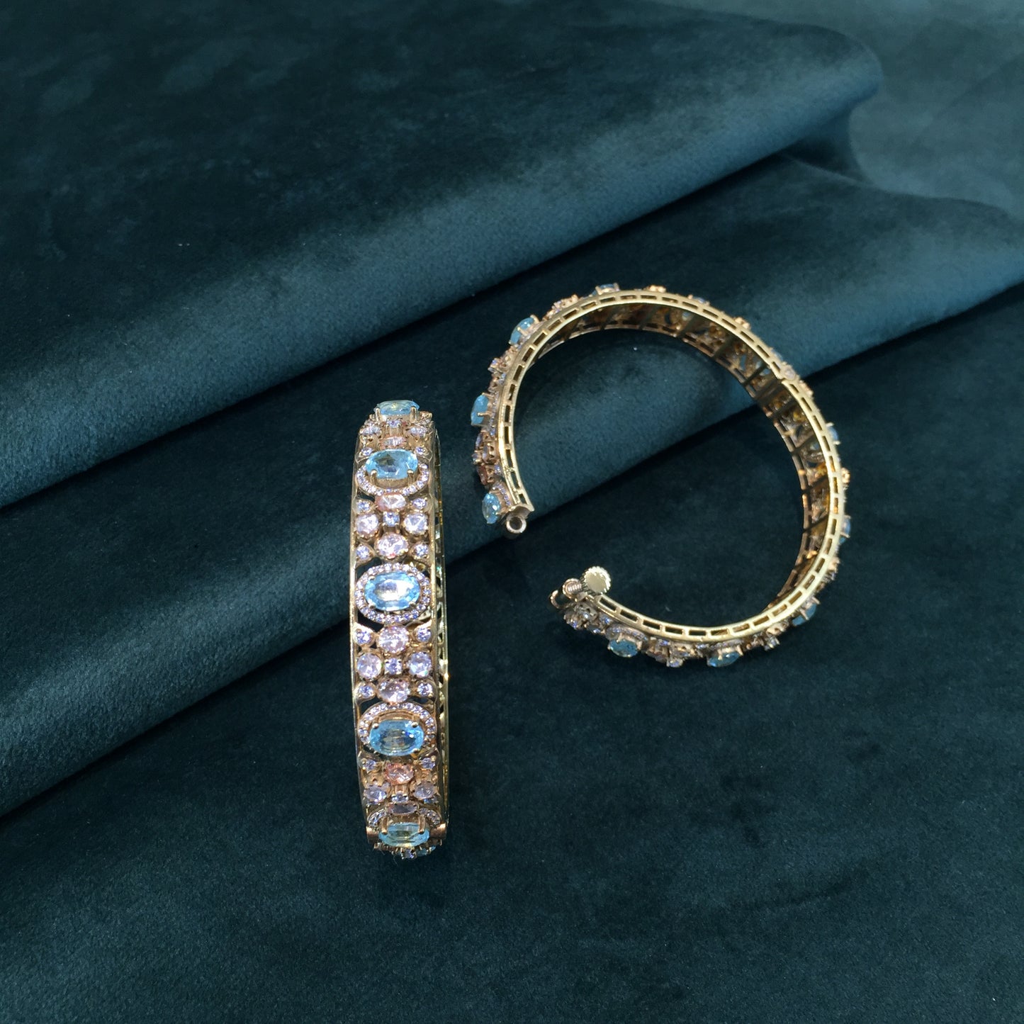 925 Silver Bangle Pair with Lab Grown Russian Emeralds