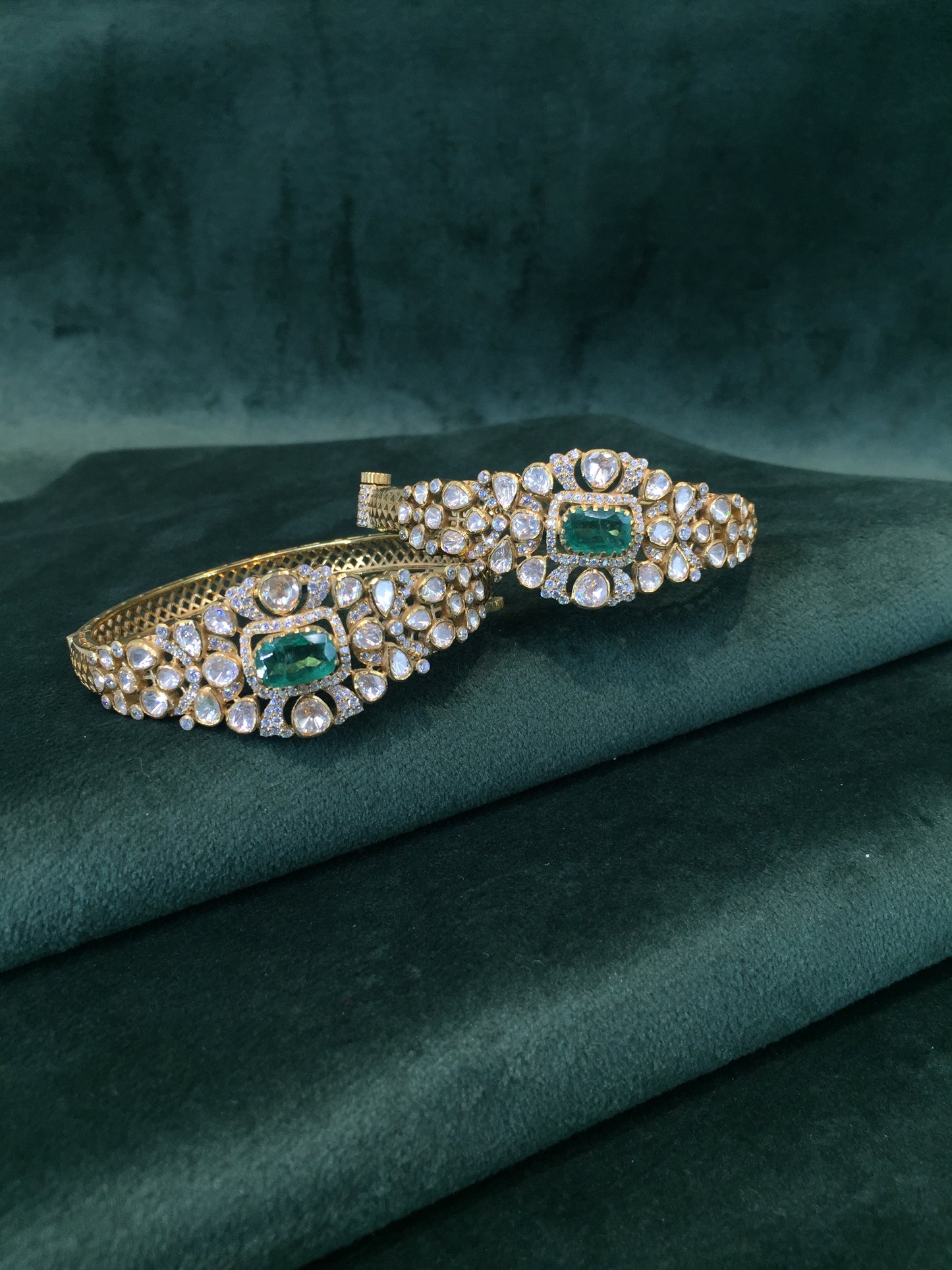 925 Silver Bangle Pair with Lab Grown Emeralds
