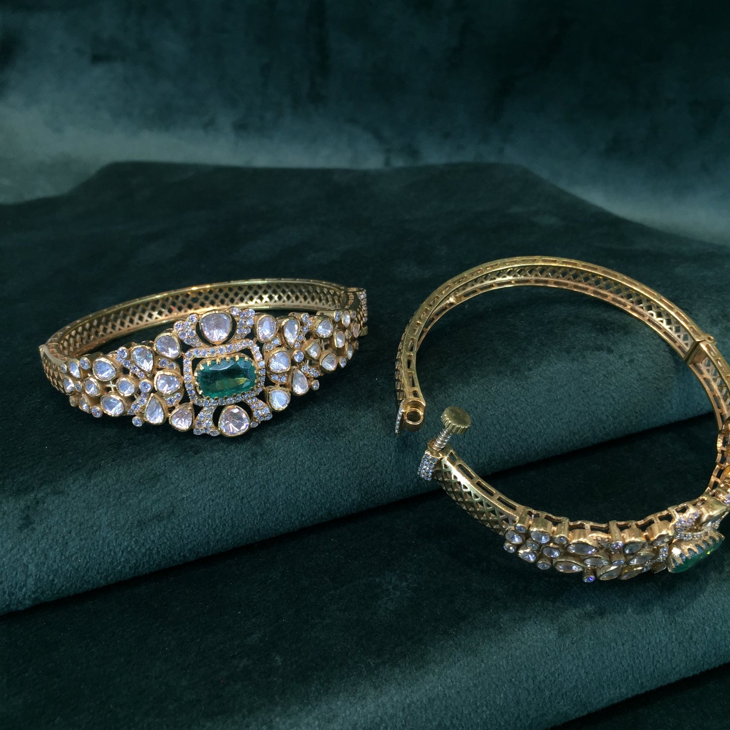 925 Silver Bangle Pair with Lab Grown Emeralds