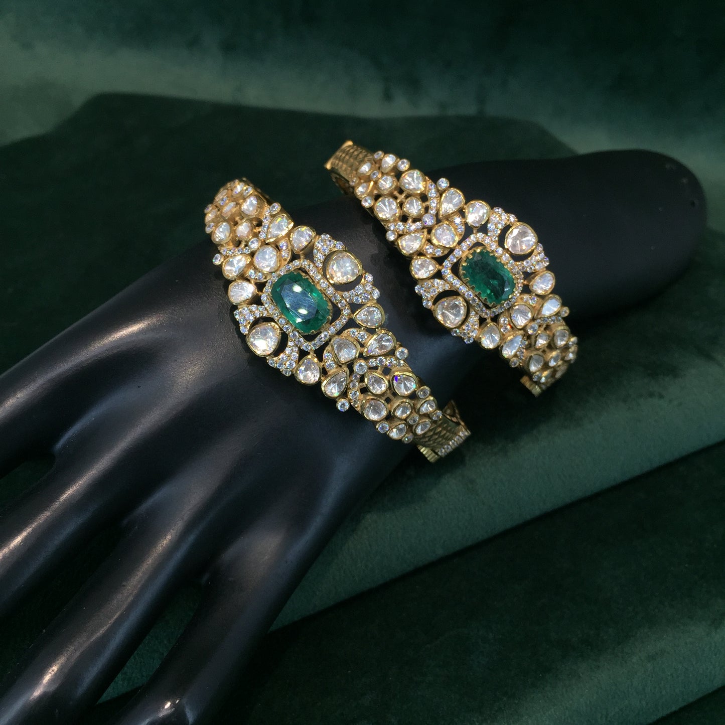 925 Silver Bangle Pair with Lab Grown Emeralds