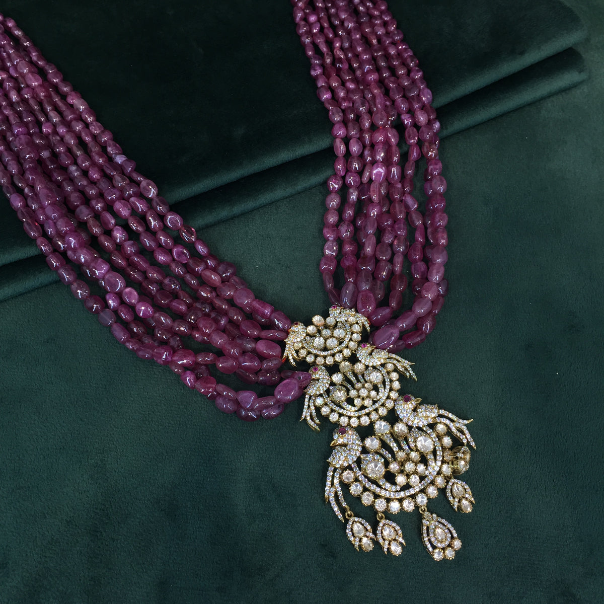 925 Silver Pendant Set strung with Natural (glass-filled) Rubies