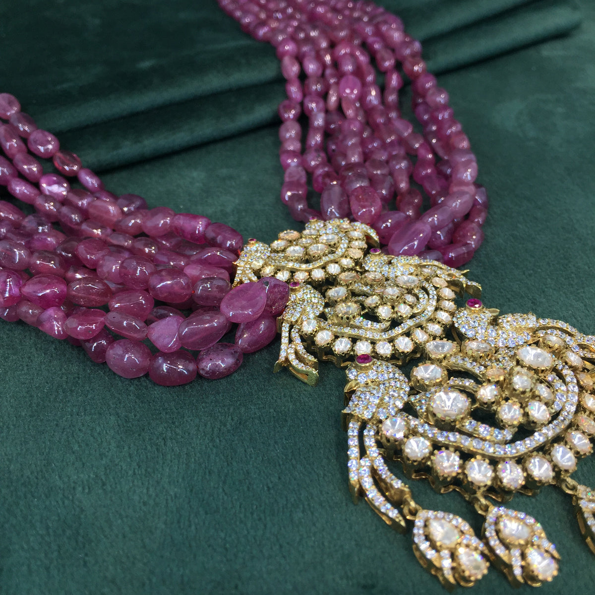 925 Silver Pendant Set strung with Natural (glass-filled) Rubies