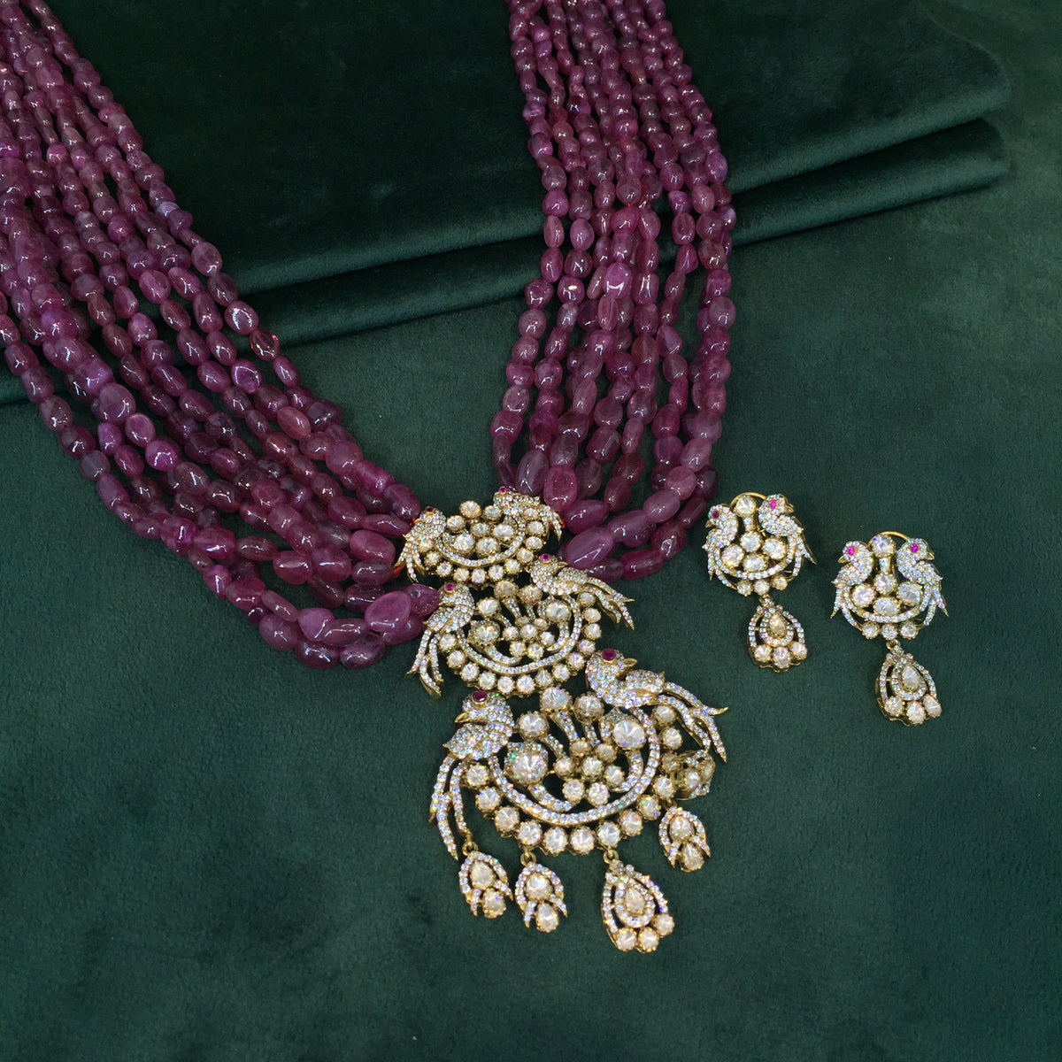 925 Silver Pendant Set strung with Natural (glass-filled) Rubies